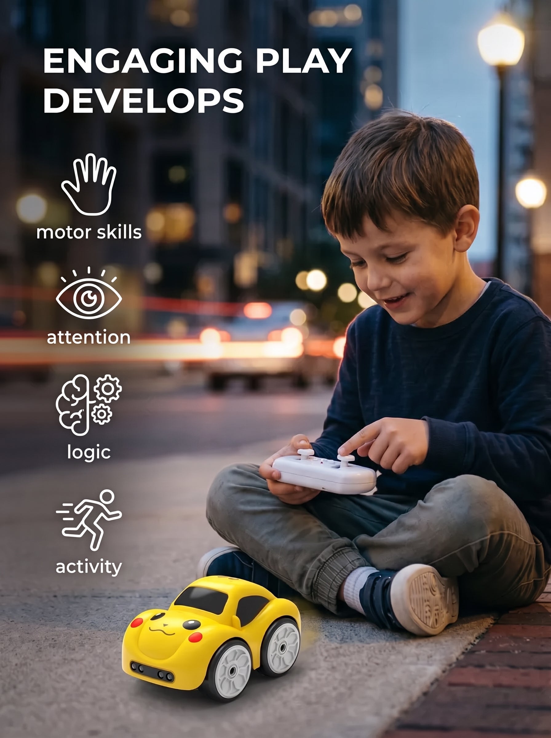 Interactive toy car for children with an induction-following mode