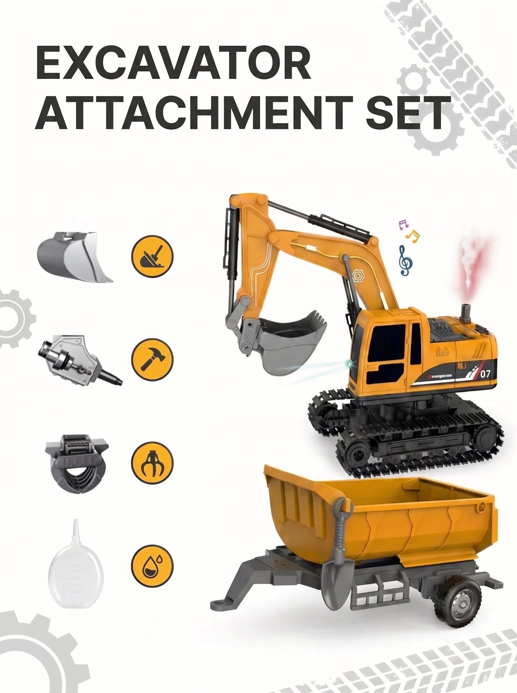 Radio-controlled toy excavator with a trailer