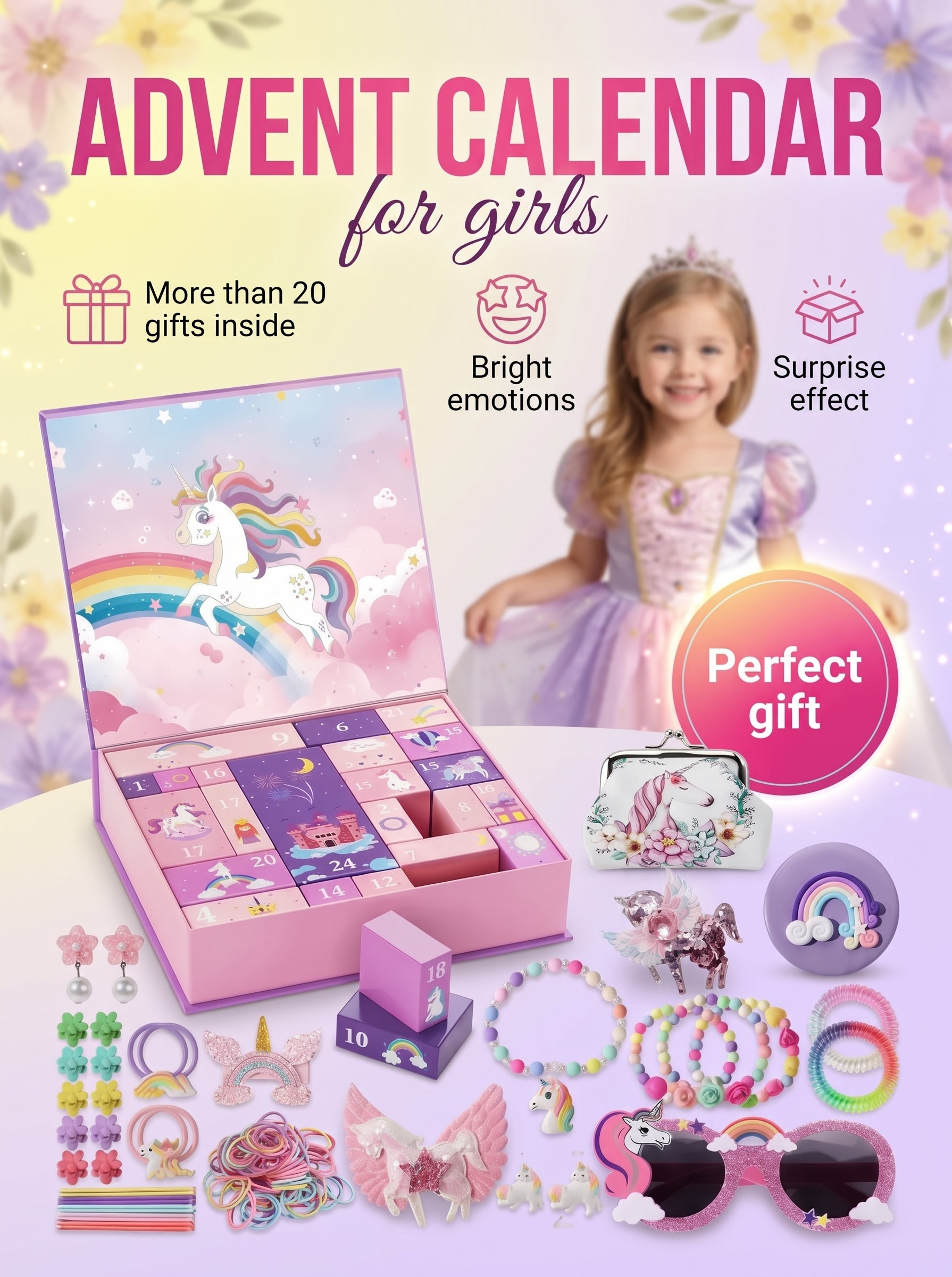 Advent Calendar for Girls with a Unicorn — A Set of Surprises and Decorations