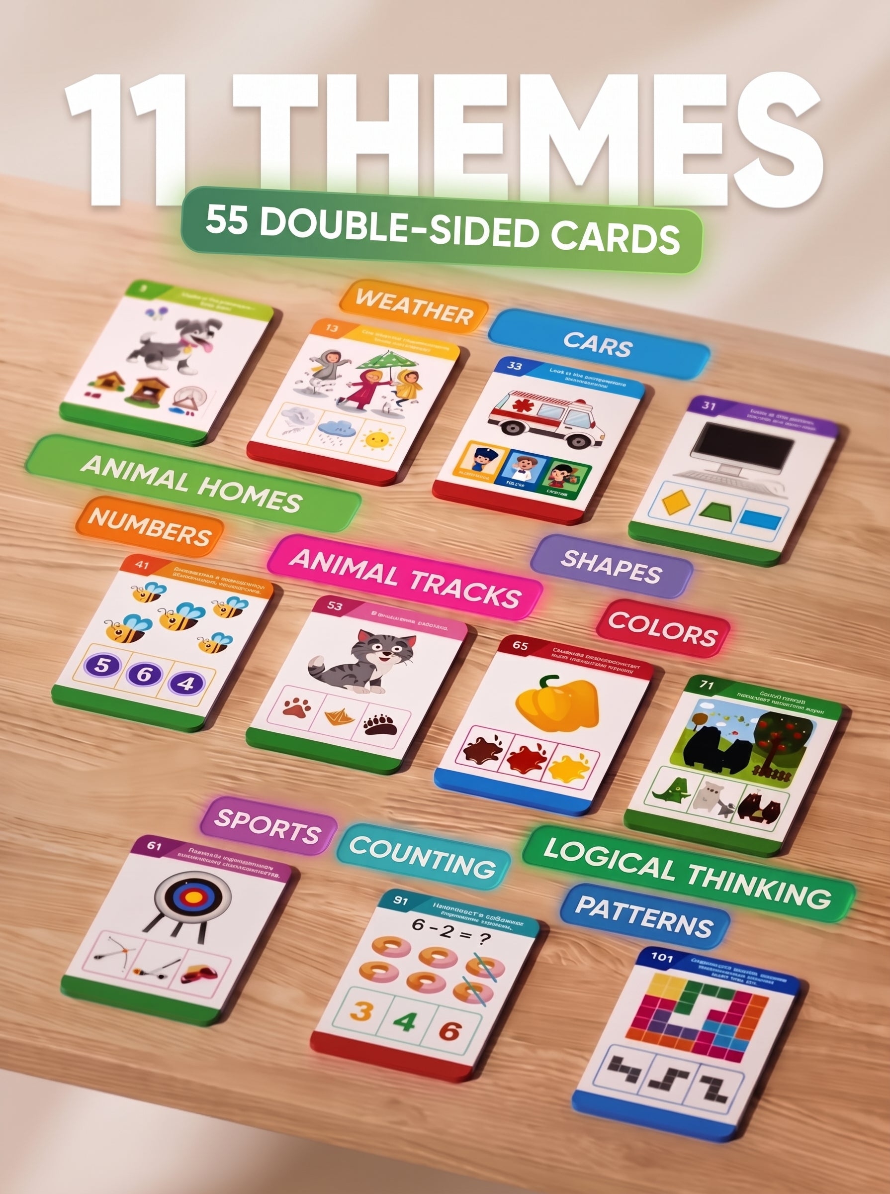 Educational tablet for children to develop logical thinking, includes cards
