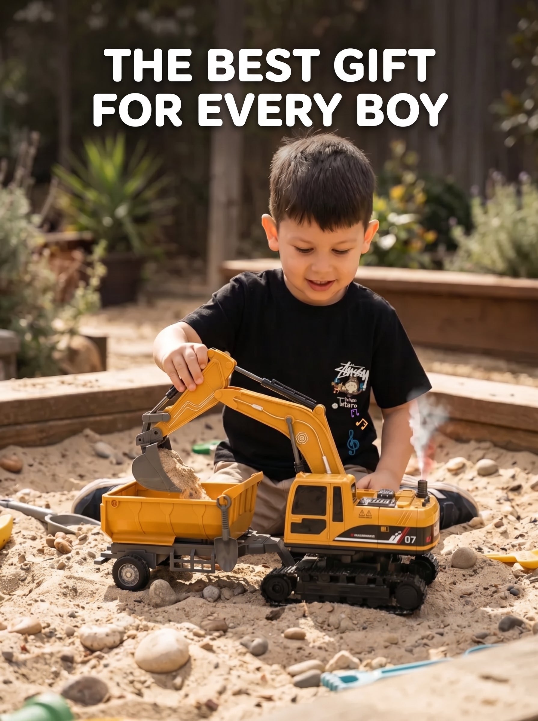 Radio-controlled toy excavator with a trailer