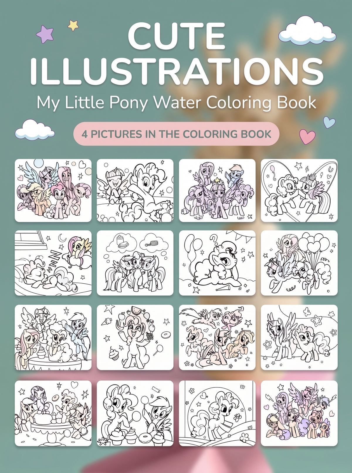 Water coloring book for kids Pony