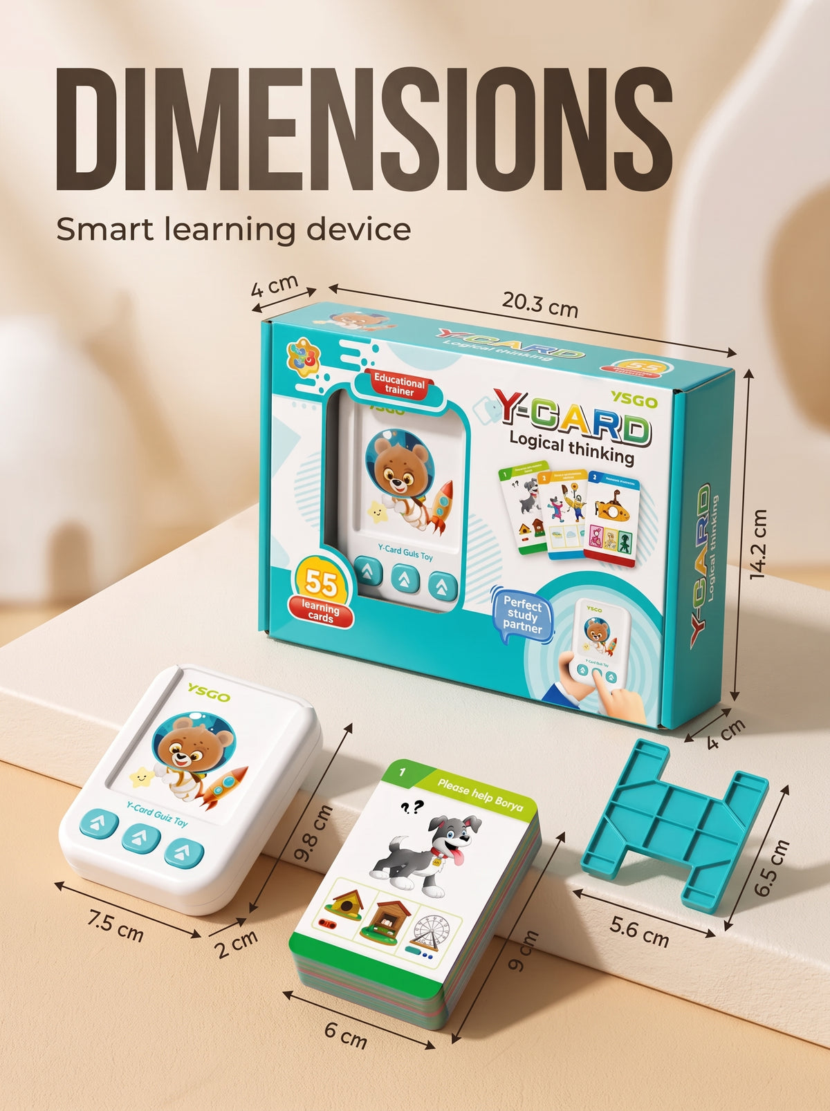 Educational tablet for children to develop logical thinking, includes cards