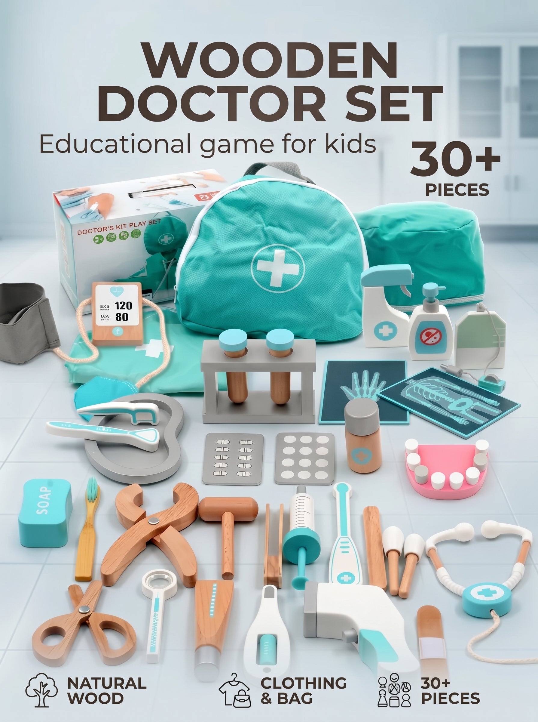 Children’s wooden doctor playset