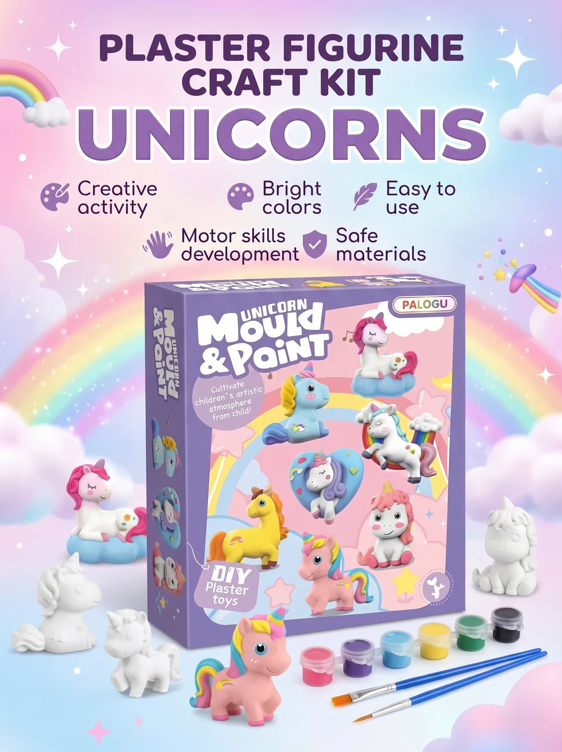 "Unicorn" creative kit for children: making plaster figurines