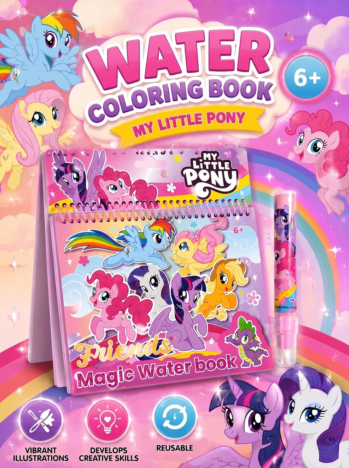 Water coloring book for kids Pony