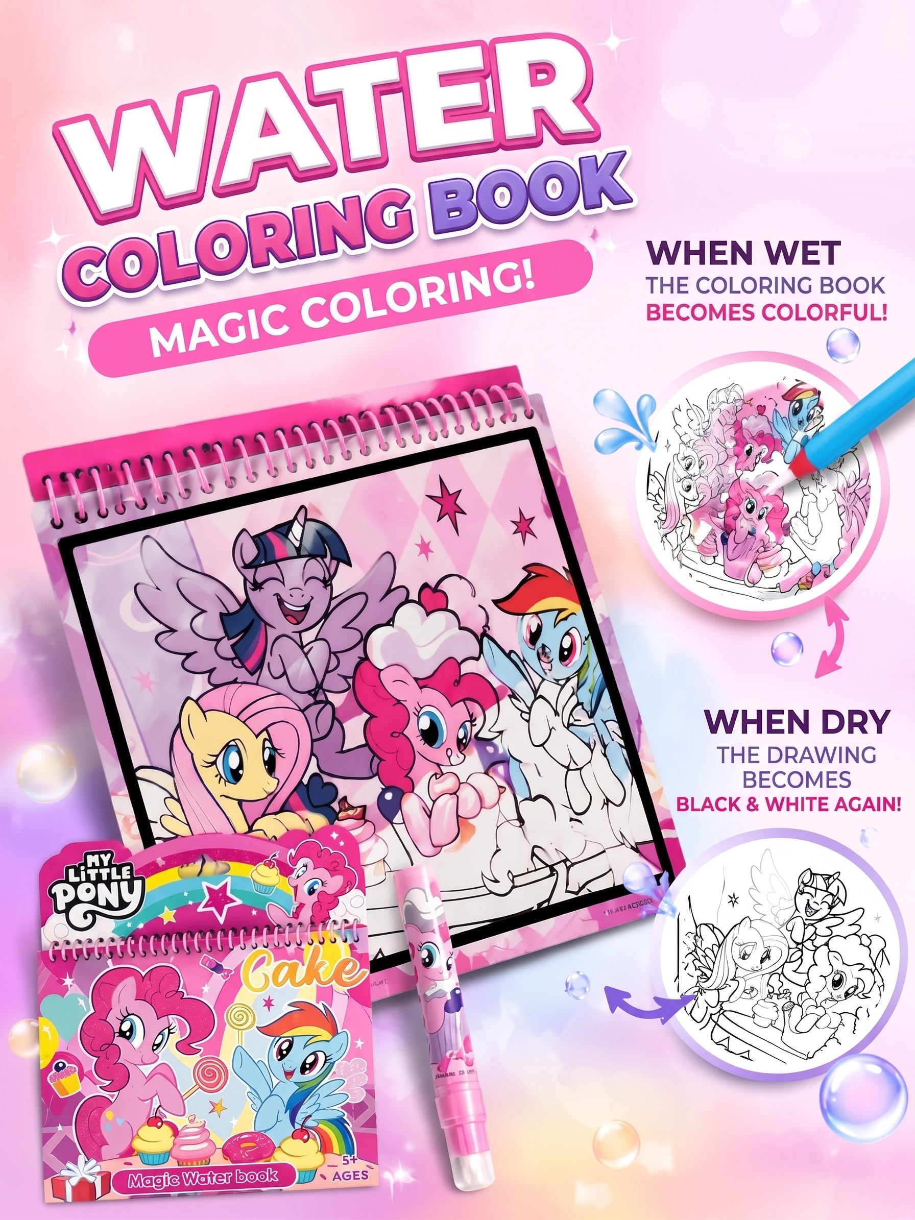 Water coloring book for kids Pony
