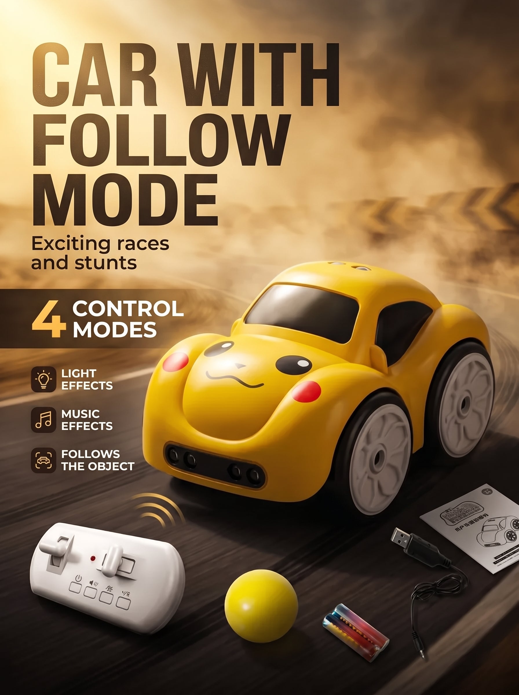 Interactive toy car for children with an induction-following mode